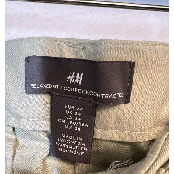 H&M Relaxed Fit Chino Pants Size 34 Men’s Beige Straight Leg - Picture 5 of 11